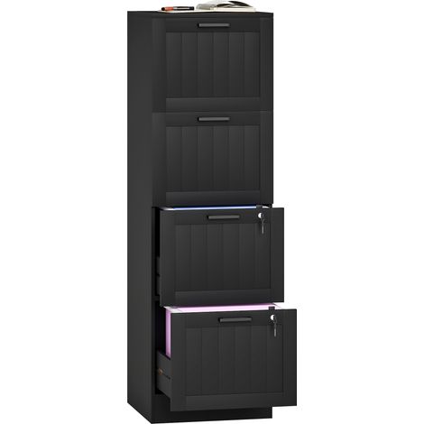 HOMCOM 4 Drawer File Cabinet with Lock and Adjustable Hanging Bars, Black (1/5)