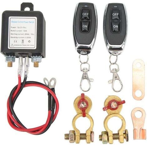 Interrupteur de Déconnexion de Batterie à Distance, Interrupteur de Coupure de Voiture DC 12 V, Antivol, Coupe-circuit Principal avec Borne en Cuivre Télécommandée pour Voiture (12V120A),DEBUNS (1/5)