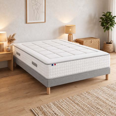 Ensemble matelas ressorts mémoire de forme BELLAGIO sommier déco gris 140x190cm (1/5)