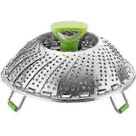 Panier vapeur pour légumes, insert vapeur pliable en acier inoxydable avec poignée extensible résistante à la chaleur et pieds antidérapants. (1/5)