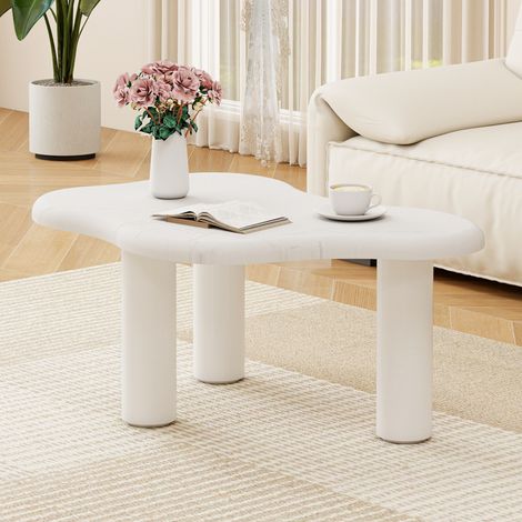 Tavolino da caffè 95x64x39 cm bianco in pannello truciolare effetto marmo con design nuvola e bordi arrotondati (1/5)