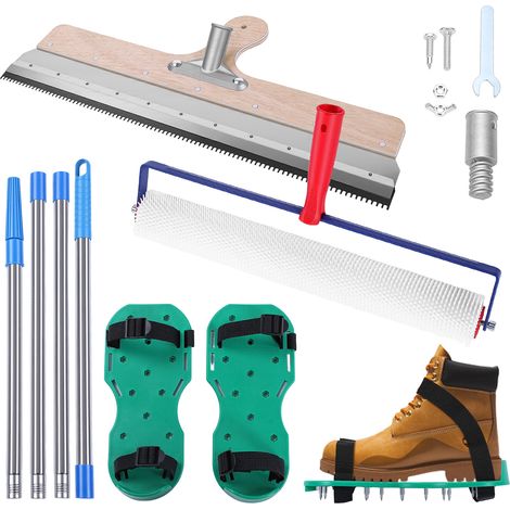 Kit D'outils de Ciment Autonivelant, Rouleau Debulleur Ragreage 48cm, Chaussure a Pointe Ragreage , Autonivelant Grattoirs, Perche Telescopique (avec Rouleau Peinture et Spatule) (1/5)