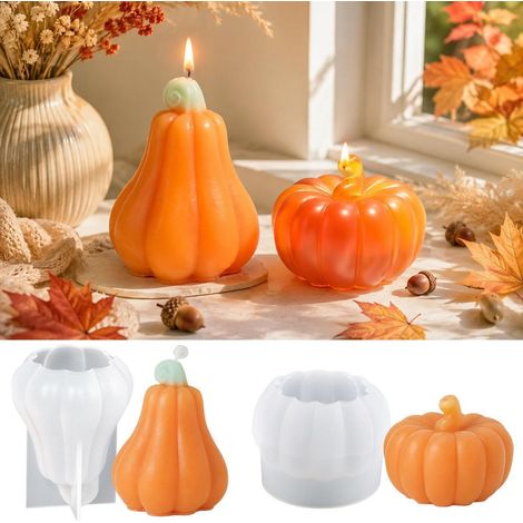2x Silikonform Kürbis für Kerzen & Deko, Herbst Gießform, 3D Kürbiskerze