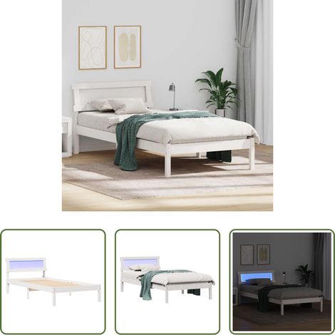 vidaXL Lit pin massif - Cadre de lit avec tête de lit Blanc 75 x 190 cm Pin massif (1/5)