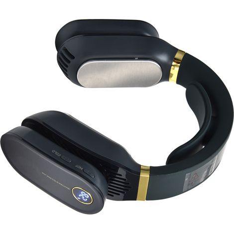 Ventilateur de cou LED mains libres sans pales avec fonction chauffage et refroidissement, silencieux, double vitesse (3 vitesses) pour les voyages, la randonnée et les études (bleu). (1/5)