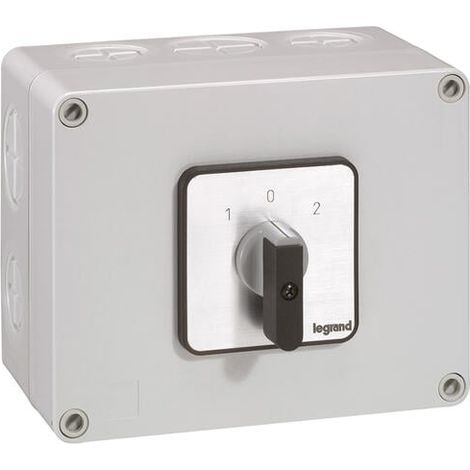 Commutateur à cames inverseur avec position arrêt 45° PR40 - 2P - 4 contacts - boîtier 135x70mm - LEGRAND