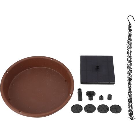 Bain d'oiseaux fontaine solaire 1,4W suspendu, bol rond avec pompe, 6 buses, kit DIY pour jardin extérieur, cour et parc (1/5)