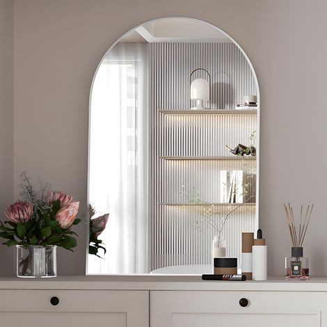 1 Miroir Mural Arqué, Cadre Métal Doré, Verre Flotté 6 Couches, Pour Salle De Bain, Salon, Entrée
