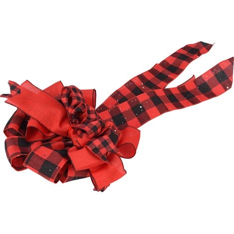 Ruban pour cime de sapin, motif à carreaux rouges et noirs, ruban en tissu pour décorer les couronnes de Noël faites maison. (1/5)