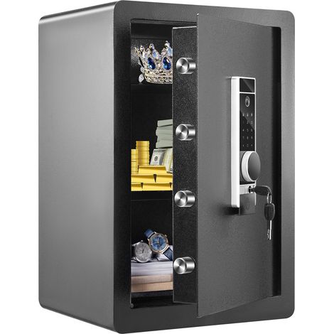 Coffre-fort maison 62 litres en acier avec lecteur d’empreintes, clavier et 2 clés, sac ignifuge inclus, format 40 x 33 x 60 cm (1/5)
