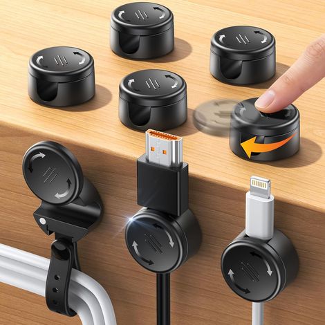 8 Pièces Range Cable et Silicone Attache Cable [2 en 1], Magnétiques Adhesif Clips Accroche Câble [Réglage Fluide (1/5)