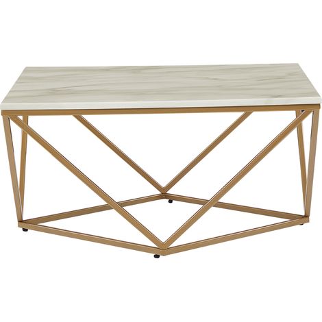 Mesa auxiliar efecto mármol beige dorado 80 x 80 cm MDF jaula glamour Malibu (1/5)
