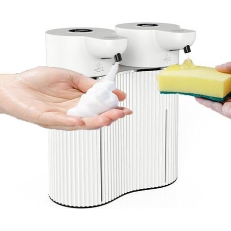 Distributeur automatique double sans contact de savon liquide moussant - 4 niveaux réglables - Pour salle de bain, cuisine, bureau, hôtel - Liquide vaisselle