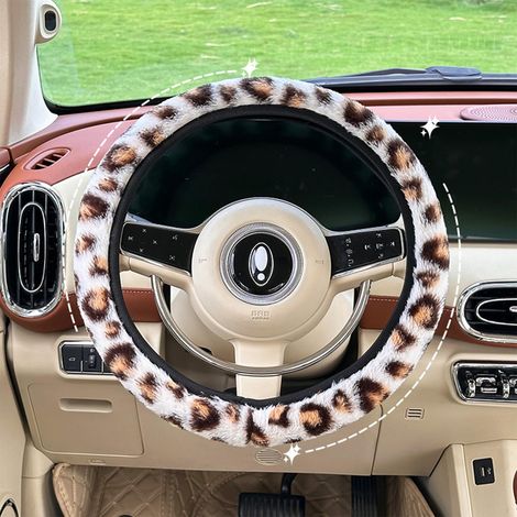 Couvre Volant Voiture Léopard, Protege Volant Voiture en Peluche Douce Moelleuse, Chaude Antidérapante Housse de Volant Leopard, Protection Volants Accessoire Voitures, Taille Universel 38 cm (1/5)