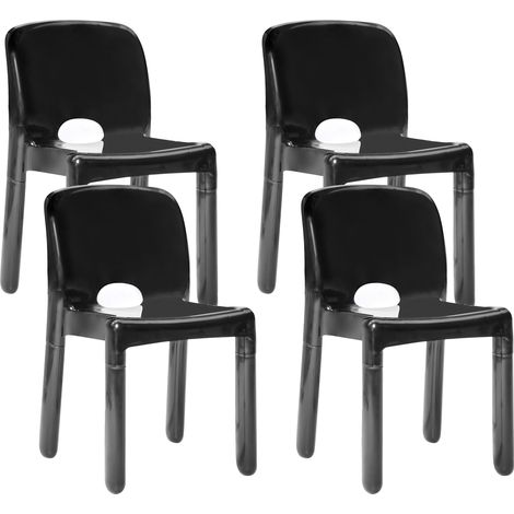 Conjunto de 4 sillas de de jardín de plástico para interior y exterior sin reposabrazos apilables negro Betim