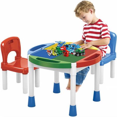 Table de Construction avec Chaises pour Enfant Tableau Réversible et Bacs Multicolore (1/3)