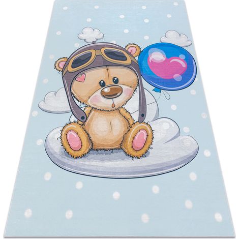 BAMBINO 43030 Waschteppich Teddybär, der Pilot für Kinder Anti-Rutsch - blau / braun  blue 80x150 cm