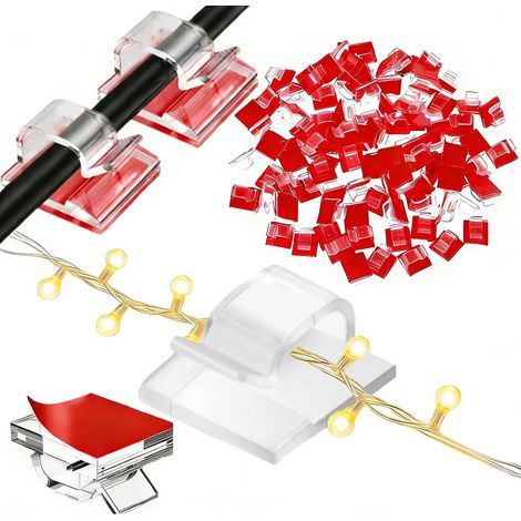100 Pièces Clips Cable,Clips Câbles Organisateur de Cable Cavalier Cable Electrique 3M Adhésif Clips Câble Adhésif Organiseur de Fils Electrique,pour Bureau Maison Voiture(Transparent) (1/5)