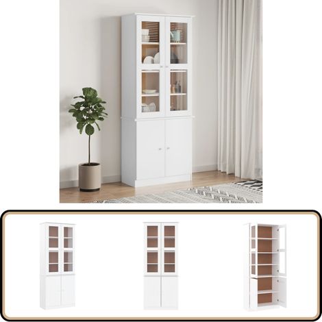 Vitrine en verre ALTA blanc 77x35x186,5 cm bois de pin massif - Buffet - Meuble De Rangement - Vitrine - Armoire - Mobilier Rustique