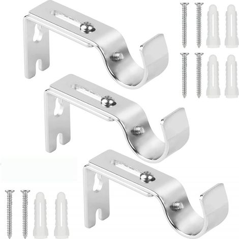 Support Pour Rideau - Diamètre Réglable 20 À 25 Mm - En Fer Peint - Fixation Vis Ou Adhésive - Lot De 3 (1/5)