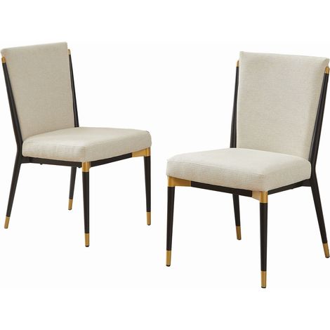 Pack de 2 sillas de comedor, asiento acolchado en tela con patas metálicas ajustables en negro y dorado, beige (1/5)
