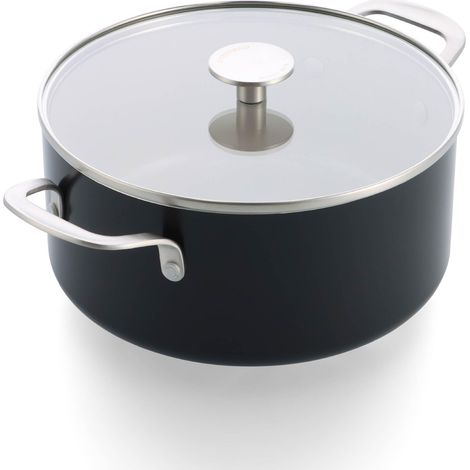 faitout avec couvercle en verre, 24 cm/4, 91 L, céramique-revêtement antiadhésif sans PFAS, induction, résiste au four jusqu'à 160 °C, compatible lave-vaisselle, noir