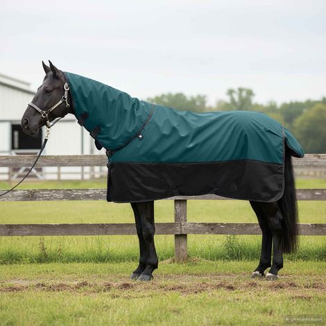 Pferdedecke Dunkelgrün und Schwarz 135 cm Polyester