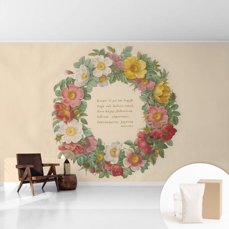 Papier peint intissé mural pour salon chambre à coucher tendance et originale - Colle incluse gratuite Couronne de fleurs 416x254 cm (1/5)