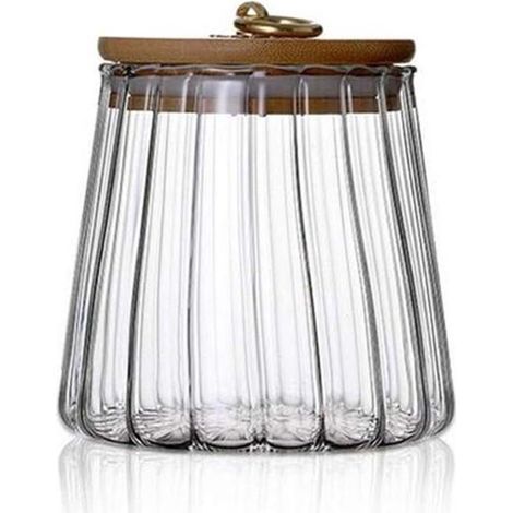Tarro de cristal para almacenar, Granos de café, azúcar, Madera de acacia, Tapa hermética, Especias, frutos secos, galletas, 650 ml, Transparente (1/5)