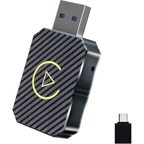 Convertisseur CarPlay sans fil, 2 en 1 CarPlay/Android Auto, mini-adaptateur CarPlay sans fil compact pour tous les systèmes CarPlay câblés d'usine (couleur fibre de carbone) (1/5)