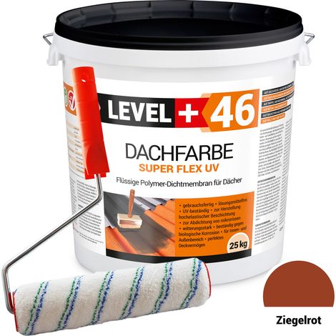 LEVEL+ Dachfarbe Sockelfarbe elastische L+46 ZIEGELROT - 25KG + Farbroller 25cm