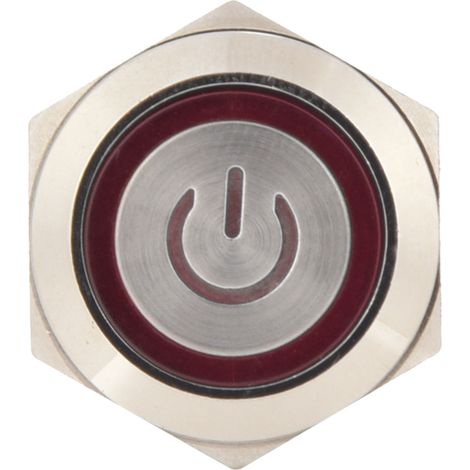 2 boutons-poussoirs, 4 pôles, tête plate ronde de 19 mm, boîtier en acier inoxydable avec rétroéclairage, IP65, 12-24 V CC, rouge (1/5)