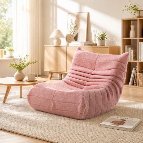 Fauteuil relax en velours rose, chaise longue inclinable ergonomique, siège confortable pour salon ou chambre, design moderne minimaliste pour détente et lecture