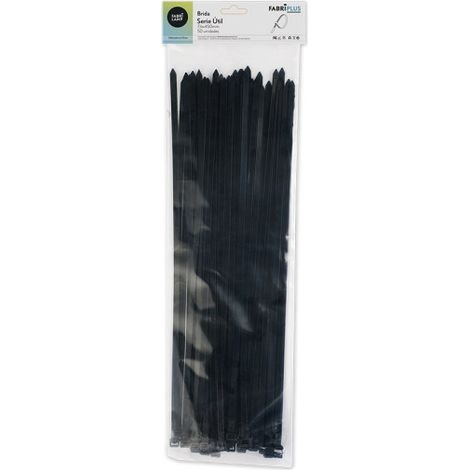 Sachet de 50 colliers de serrage noirs 7,6x450mm. 100% nylon 66 solide et durable.