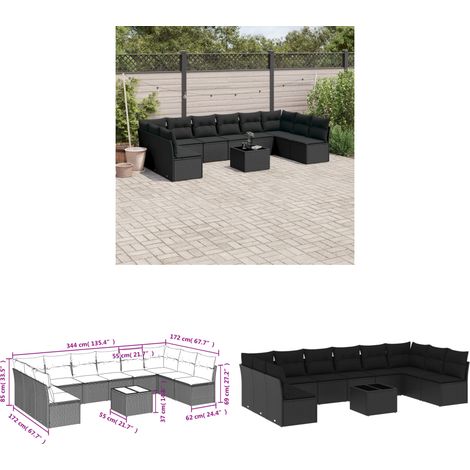 11-tlg. Garten-Sofagarnitur mit Kissen Schwarz Poly Rattan - Gartenmöbel Set - PE-Rattan Möbel - Outdoor Sofa - Esstisch - Lounge Set - Home & Living (1/3)