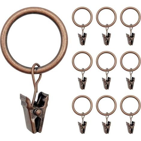40 pcs Anneaux Rideaux,, Bronze Métal Rideau Crochets avec Pince Style Rétro, Robuste Accroche Rideau Diamètre Intérieur de 25 mm, Antirouille