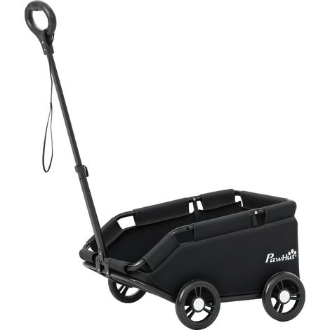 Cochecito para mascotas con barra de empuje ajustable, cojín, ruedas 53x45x28 cm Noir