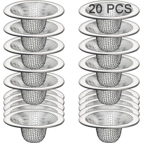 Lot de 20 crépines pour lavabo, crépine en acier inoxydable de 7 cm (2,75 po), filtre à panier, panier de lavabo, récupérateur de cheveux, couvercle de filtre pour lavabo de grande taille. (1/5)