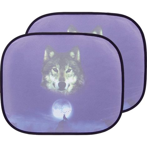 Coppia Di Tendine Laterali Stick It Elettrostatiche Lupo Auto Bambino Oscuramento Vetri 44x36 cm