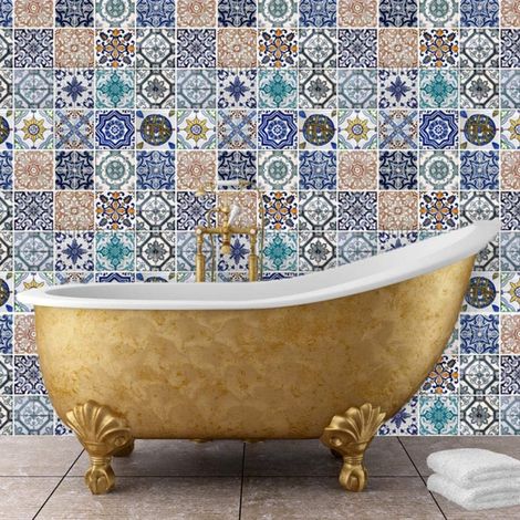 54 x 54 cm, Walplus-Adesivi da parete, motivo "Mosaico di piastrelle Patterns", rimovibile, in vinile, arte murale, decorazione per soggiorno, camera da letto, Home Décor-Carta da parati per la camera (1/4)