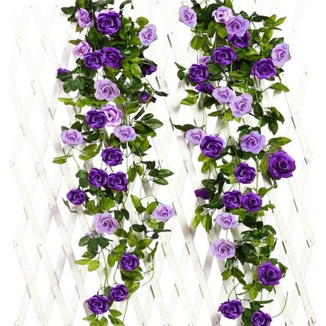 Guirlande de roses artificielles bicolores (2 pièces, 240 cm de long) - fleurs en soie suspendues - fleurs artificielles pour l'extérieur et l'intérieur - mariage et décoration murale (violet)