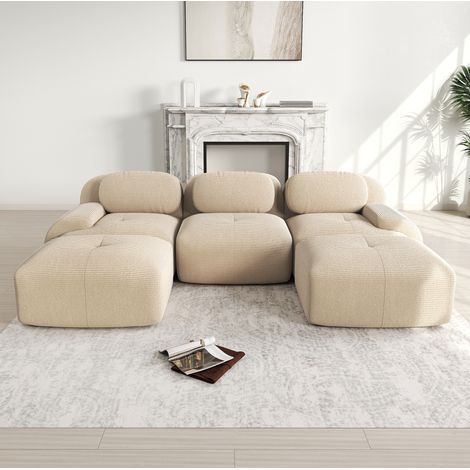 Canapé d’angle modular de pana beige sin montaje, diseño sin estructura y base antideslizante (1/5)