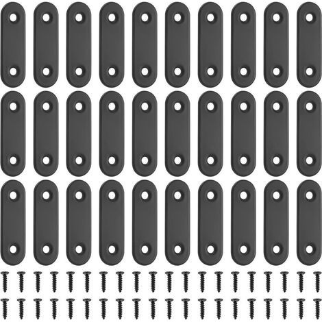 BUNTHAUS 30 Pcs Plaques d'assemblage Plates, Connecteurs Plats, Pattes d'assemblage Perforée Plates de Métallique, Plaque Perforée, Équerre de Fixation en Acier Inox, Plaques de Raccord (Noir 50x16mm)