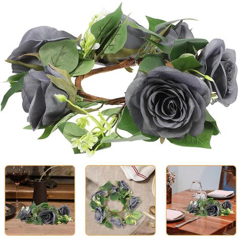 Anneaux de bougie artificiels en forme de rose bleue à motif floral pour mariage (lot de 3) (1/5)