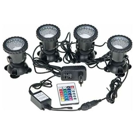 Spots sous marins étanches multicolores RVB pour aquarium avec télécommande pour bassin de jardin, aquarium, piscine, prise britannique (lot de 4 lumières) (1/5)