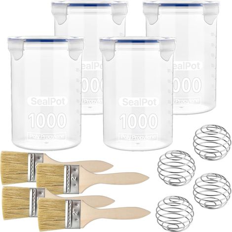 4-Piece Paint Storage Set,  Touch Up Paint Container with Stainless Steel Mixing Ball and Paint Brush,  1000ml Leak-Proof Paint Cups (1/5)