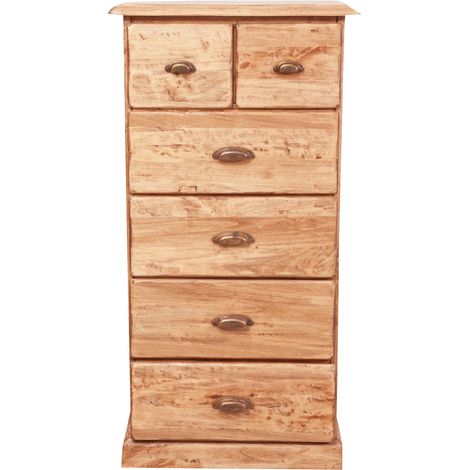 Country-style solid lime wood, natural finish W63xDP41xH120 cm sized drawer unit. Made in Italy (1/5)