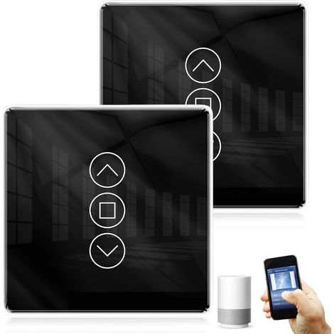 Lot de 2 interrupteurs de volet roulant intelligents 2,5D compatibles avec Alexa, Yandex et Google Home, minuterie et commande vocale, conducteur neutre nécessaire, noir (1/5)