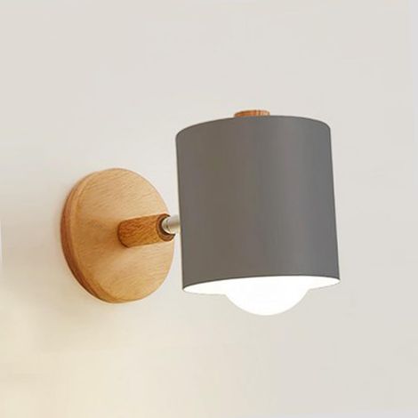 Applique Murale Interieure  Réglable Lampe Murale en Bois Applique avec Abat-jour en Métal Plafonnier Luminaire Enfant pour Chevet Bureau Salon Lecture, Blanc (1/5)