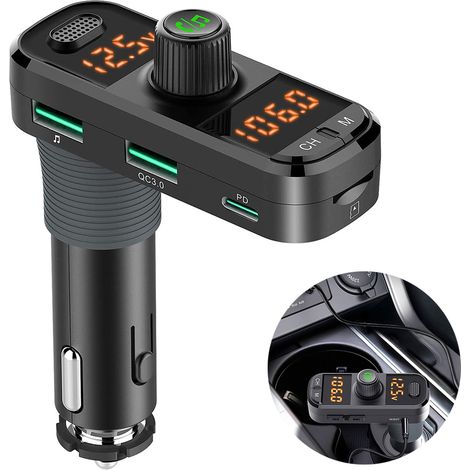 Émetteur FM Bluetooth pour voiture, adaptateur Bluetooth 5.0 pour voiture, kit adaptateur récepteur radio sans fil pour voiture, appels mains libres, lecteur MP3, chargeur de voiture avec port USB-C e (1/4)